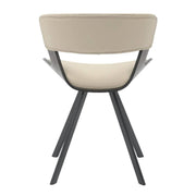 Nymia Upholstered Dining Chair With Saddle Seat Design and Iron Legs Dark Walnut Light Taupe Dining Chair Leisuremod