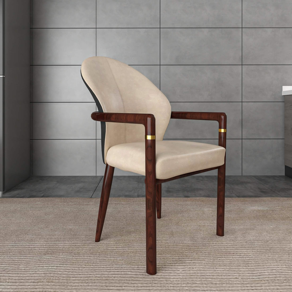 Opaline Dining Chair in Velvet or Leather Upholstery with Rubberwood Frame with Gold Accents Taupe Velvet Dining Chair Leisuremod