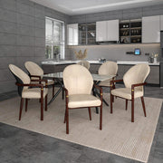 Opaline Dining Chair in Velvet or Leather Upholstery with Rubberwood Frame with Gold Accents Taupe Velvet Dining Chair Leisuremod
