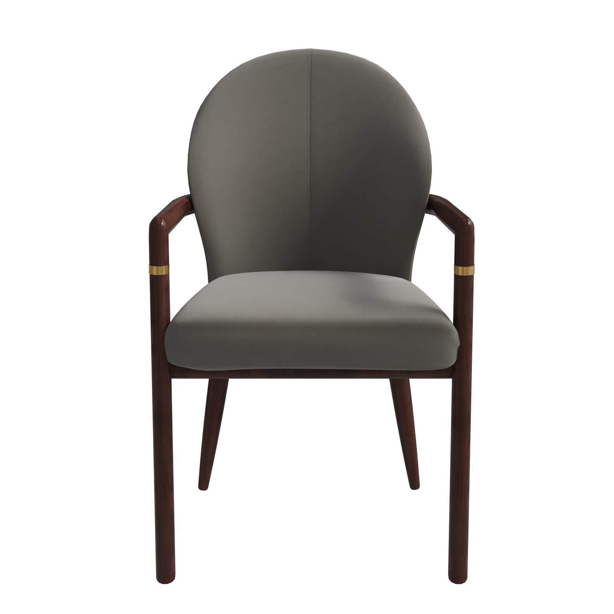 Opaline Dining Chair in Velvet or Leather Upholstery with Rubberwood Frame with Gold Accents Khaki Leather Dining Chair Leisuremod
