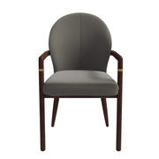 Opaline Dining Chair in Velvet or Leather Upholstery with Rubberwood Frame with Gold Accents Khaki Leather Dining Chair Leisuremod