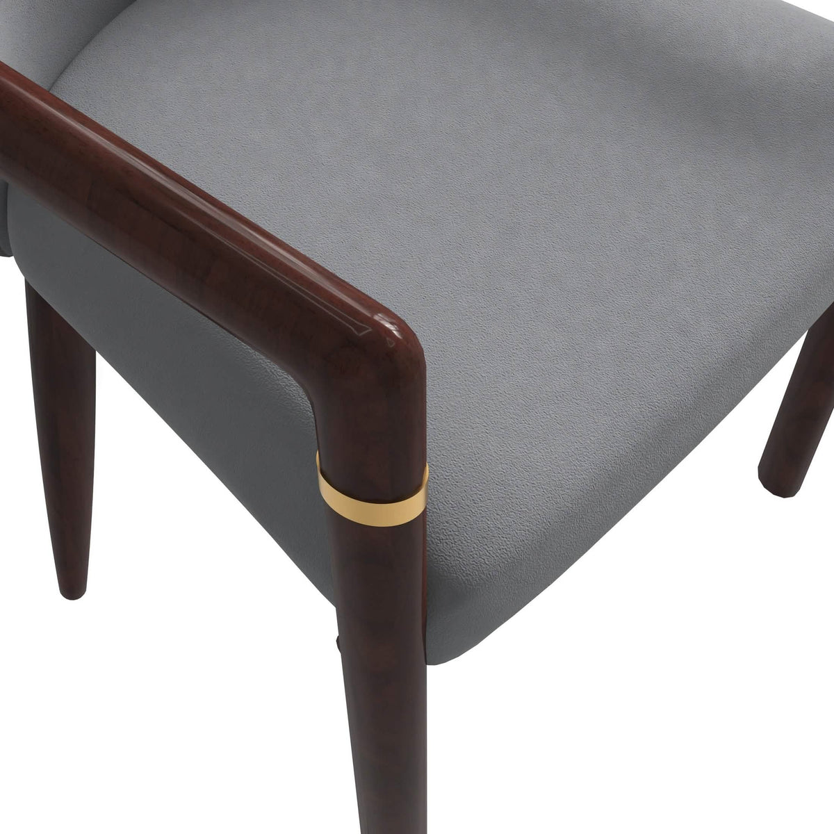 Opaline Dining Chair in Velvet or Leather Upholstery with Rubberwood Frame with Gold Accents Grey Leather Dining Chair Leisuremod
