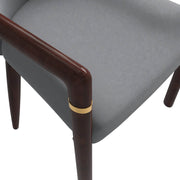 Opaline Dining Chair in Velvet or Leather Upholstery with Rubberwood Frame with Gold Accents Grey Leather Dining Chair Leisuremod