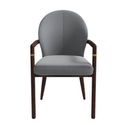 Opaline Dining Chair in Velvet or Leather Upholstery with Rubberwood Frame with Gold Accents Grey Leather Dining Chair Leisuremod