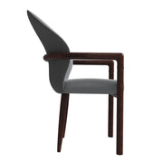 Opaline Dining Chair in Velvet or Leather Upholstery with Rubberwood Frame with Gold Accents Grey Leather Dining Chair Leisuremod