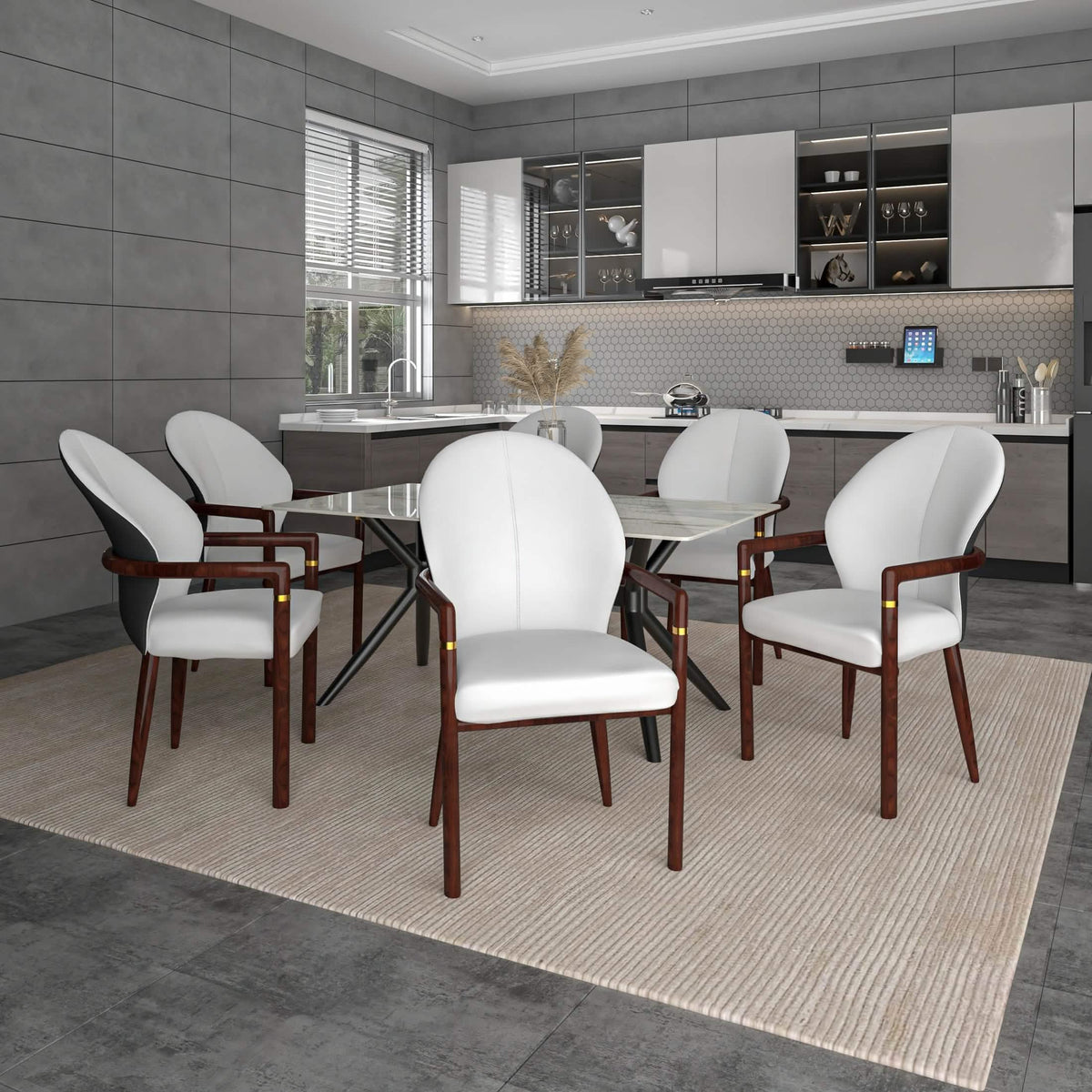 Opaline Dining Chair in Velvet or Leather Upholstery with Rubberwood Frame with Gold Accents White Velvet Dining Chair Leisuremod