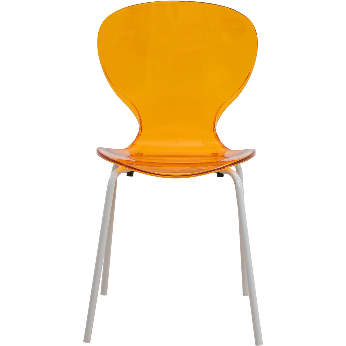 Oyster Modern Stackable Dining Side Chair with Chrome/White/Black Stainless Steel Legs White Transparent Orange Dining Chair Leisuremod