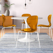 Oyster Modern Stackable Dining Side Chair with Chrome/White/Black Stainless Steel Legs White Transparent Orange Dining Chair Leisuremod
