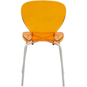 Oyster Modern Stackable Dining Side Chair with Chrome/White/Black Stainless Steel Legs White Transparent Orange Dining Chair Leisuremod