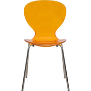 Oyster Modern Stackable Dining Side Chair with Chrome/White/Black Stainless Steel Legs Silver Transparent Orange Dining Chair Leisuremod