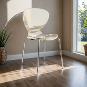 Oyster Modern Stackable Dining Side Chair with Chrome/White/Black Stainless Steel Legs Silver Transparent Amber Dining Chair Leisuremod