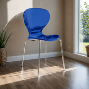 Oyster Modern Stackable Dining Side Chair with Chrome/White/Black Stainless Steel Legs Silver Transparent Blue Dining Chair Leisuremod