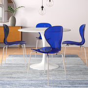 Oyster Modern Stackable Dining Side Chair with Chrome/White/Black Stainless Steel Legs Silver Transparent Blue Dining Chair Leisuremod