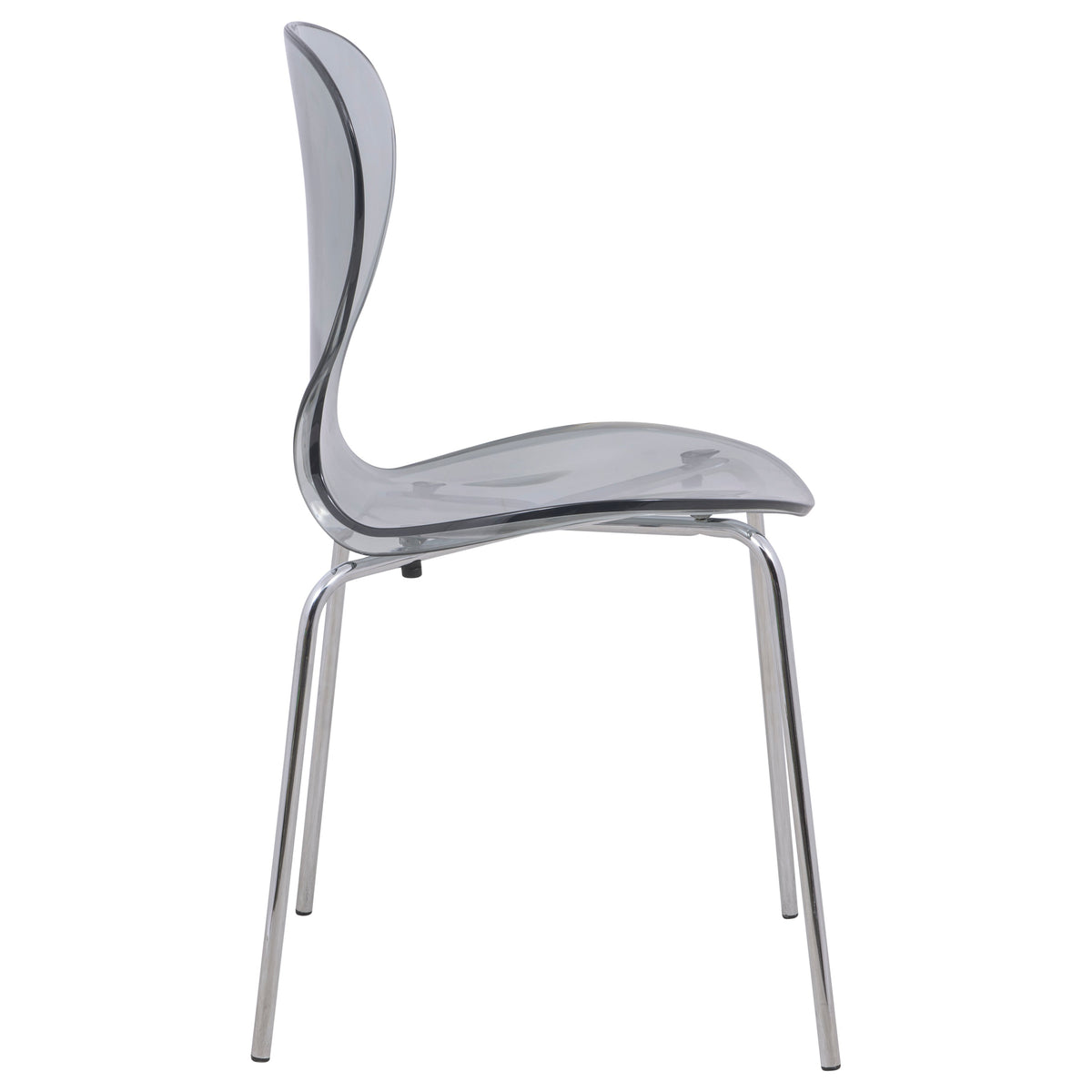 Oyster Modern Stackable Dining Side Chair with Chrome/White/Black Stainless Steel Legs Silver Transparent Black Dining Chair Leisuremod