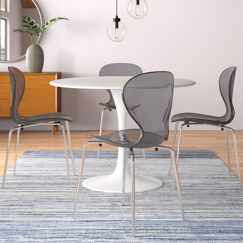 Oyster Modern Stackable Dining Side Chair with Chrome/White/Black Stainless Steel Legs Silver Transparent Black Dining Chair Leisuremod