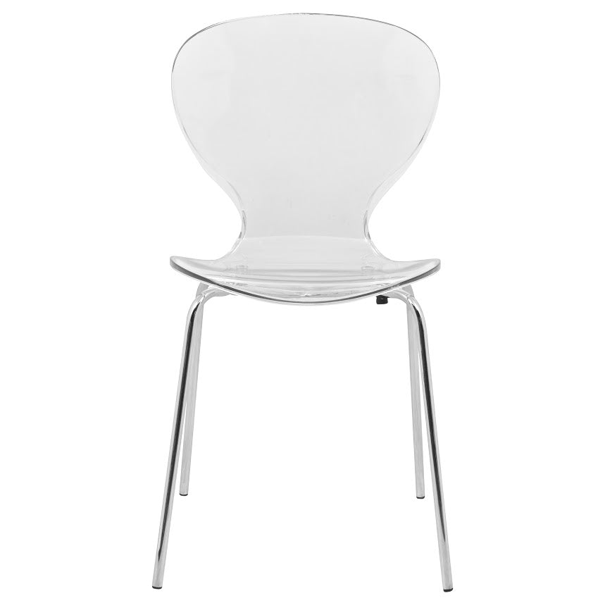 Oyster Modern Stackable Dining Side Chair with Chrome/White/Black Stainless Steel Legs Silver Clear Dining Chair Leisuremod