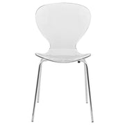 Oyster Modern Stackable Dining Side Chair with Chrome/White/Black Stainless Steel Legs Silver Clear Dining Chair Leisuremod