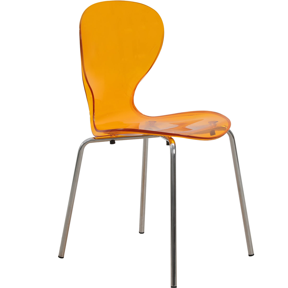 Oyster Modern Stackable Dining Side Chair with Chrome/White/Black Stainless Steel Legs Silver Transparent Orange Dining Chair Leisuremod