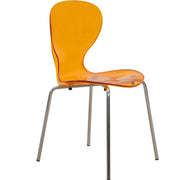 Oyster Modern Stackable Dining Side Chair with Chrome/White/Black Stainless Steel Legs Silver Transparent Orange Dining Chair Leisuremod