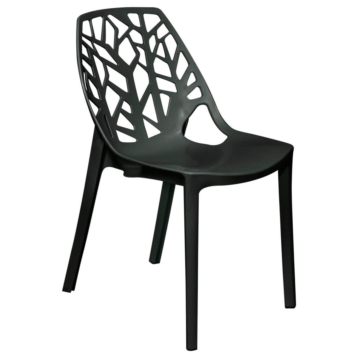 Cornelia Modern ABS Plastic Stackable Dining Chair with Cut-Out Tree Design Solid Black Dining Chair Leisuremod
