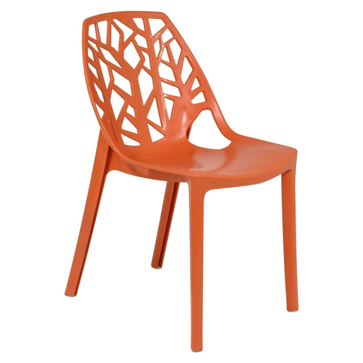 Cornelia Modern ABS Plastic Stackable Dining Chair with Cut-Out Tree Design Solid Orange Dining Chair Leisuremod