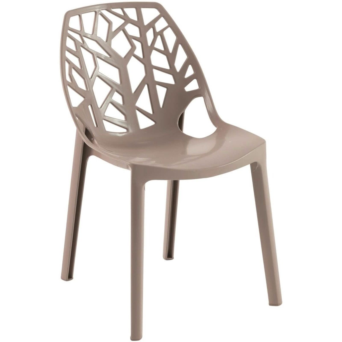 Cornelia Modern ABS Plastic Stackable Dining Chair with Cut-Out Tree Design Taupe Dining Chair Leisuremod
