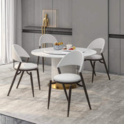 Venice Dining Chair Upholstered Leather in Iron With an Open Curved Back Design White Dining Chair Leisuremod