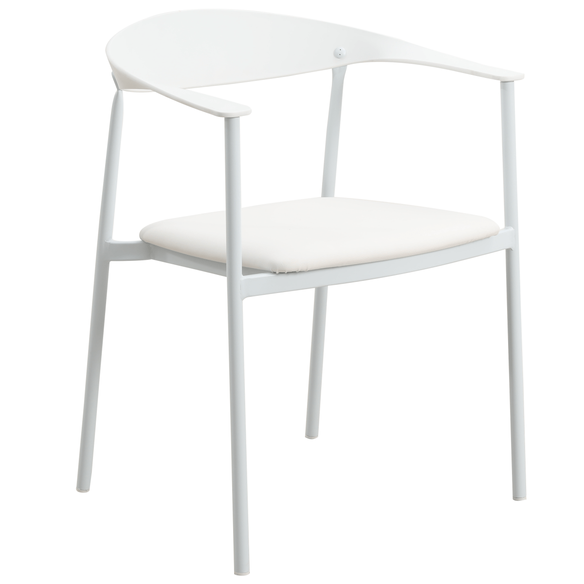 Kora Dining Chair Upholstered in Leather with Stainless Steel Frame and Legs White Dining Chair Leisuremod