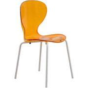 Oyster Modern Stackable Dining Side Chair with Chrome/White/Black Stainless Steel Legs White Transparent Orange Dining Chair Leisuremod