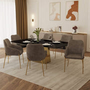 Zaire Upholsters Dining Chair in Velvet/Leather/Boucle with Gold Chrome Iron Fabric Charcoal Dining Chair Leisuremod
