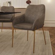Zaire Upholsters Dining Chair in Velvet/Leather/Boucle with Gold Chrome Iron Velvet Beige Dining Chair Leisuremod