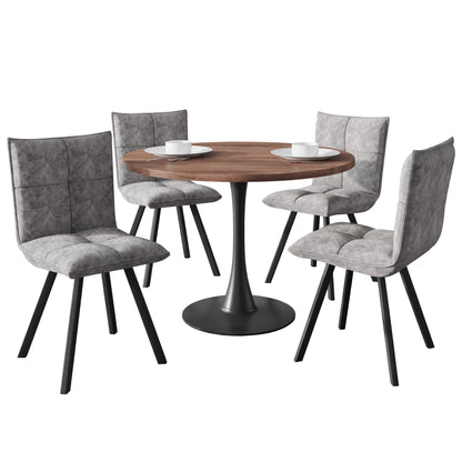 Bristol 5-Piece Dining Set with 36" Round Dining Table with Cognac Brown MDF Top and Black Base 4 Leather Dining Chairs - Elax Furniture