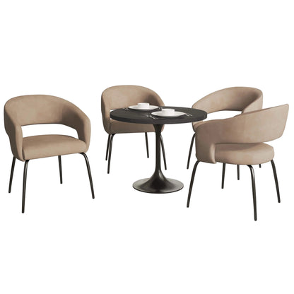 Verve 5-Piece Dining Set with 36" Round Dining Table in Black MDF Top and 4 Dining Chairs Upholstered in Velvet/Leather - Elax Furniture