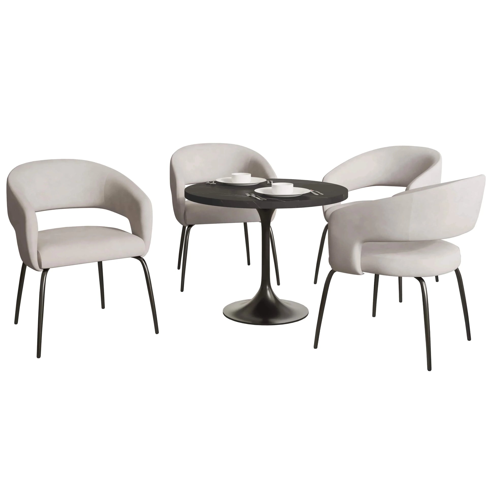 Verve 5-Piece Dining Set with 36" Round Dining Table in Black MDF Top and 4 Dining Chairs Upholstered in Velvet/Leather - Elax Furniture