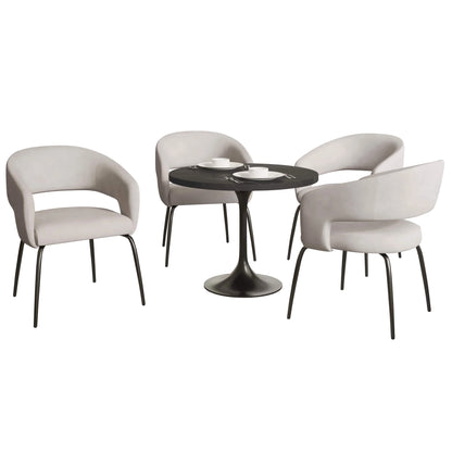 Verve 5-Piece Dining Set with 36" Round Dining Table in Black MDF Top and 4 Dining Chairs Upholstered in Velvet/Leather - Elax Furniture
