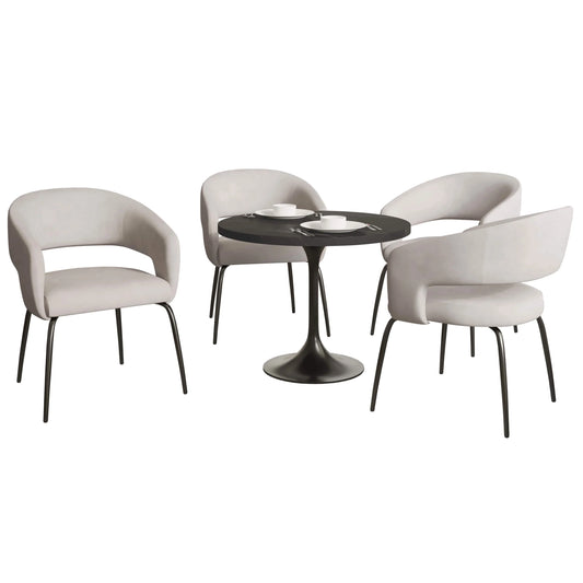 Verve 5-Piece Dining Set with 36" Round Dining Table in Black MDF Top and 4 Dining Chairs Upholstered in Velvet/Leather - Elax Furniture