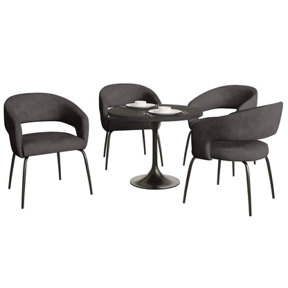 Verve 5-Piece Dining Set with 36" Round Dining Table in Black MDF Top and 4 Dining Chairs Upholstered in Velvet/Leather - Elax Furniture