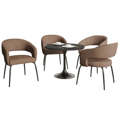 Verve 5-Piece Dining Set with 36" Round Dining Table in Black MDF Top and 4 Dining Chairs Upholstered in Velvet/Leather - Elax Furniture