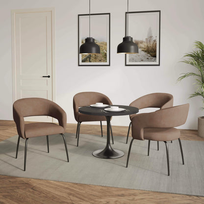 Verve 5-Piece Dining Set with 36" Round Dining Table in Black MDF Top and 4 Dining Chairs Upholstered in Velvet/Leather - Elax Furniture