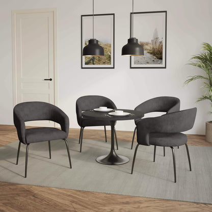 Verve 5-Piece Dining Set with 36" Round Dining Table in Black MDF Top and 4 Dining Chairs Upholstered in Velvet/Leather - Elax Furniture