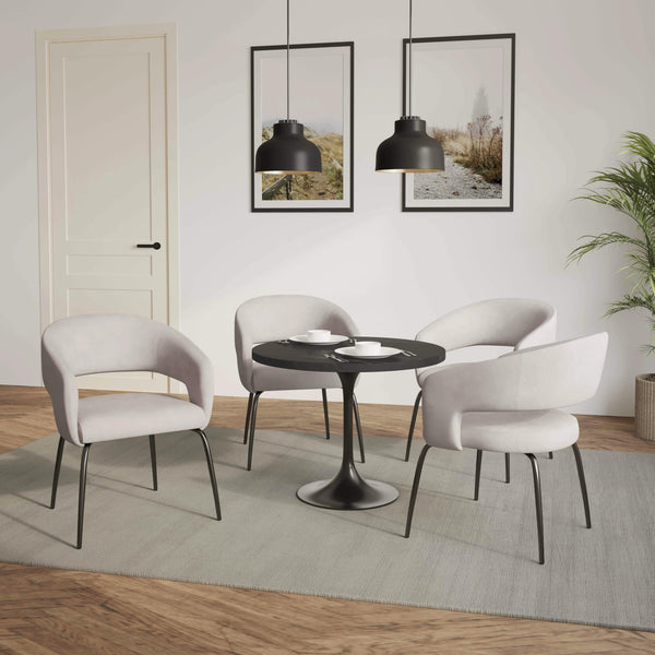 Verve 5-Piece Dining Set with 36" Round Dining Table in Black MDF Top and 4 Dining Chairs Upholstered in Velvet/Leather