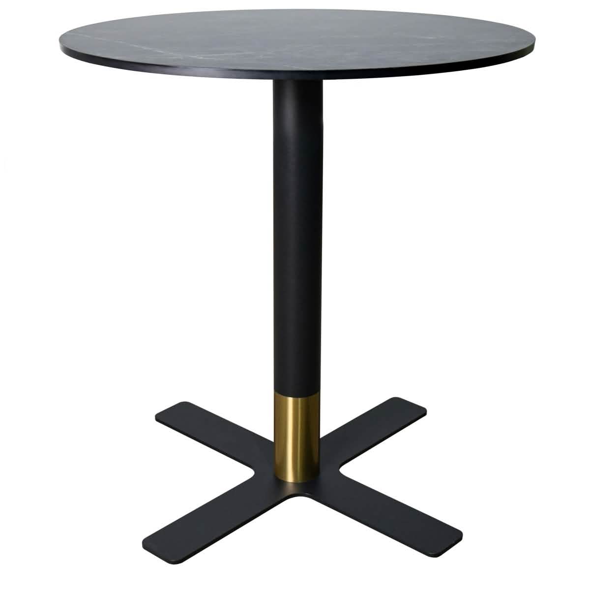 Vail Collection Dining Table Black/Gold X Base With Round MDF Wood/Sintered Stone Top 27 Inches Black Wood Dining Table Leisuremod