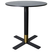 Vail Collection Dining Table Black/Gold X Base With Round MDF Wood/Sintered Stone Top 27 Inches Black Wood Dining Table Leisuremod