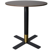 Vail Collection Dining Table Black/Gold X Base With Round MDF Wood/Sintered Stone Top 27 Inches Black Wood Dining Table Leisuremod