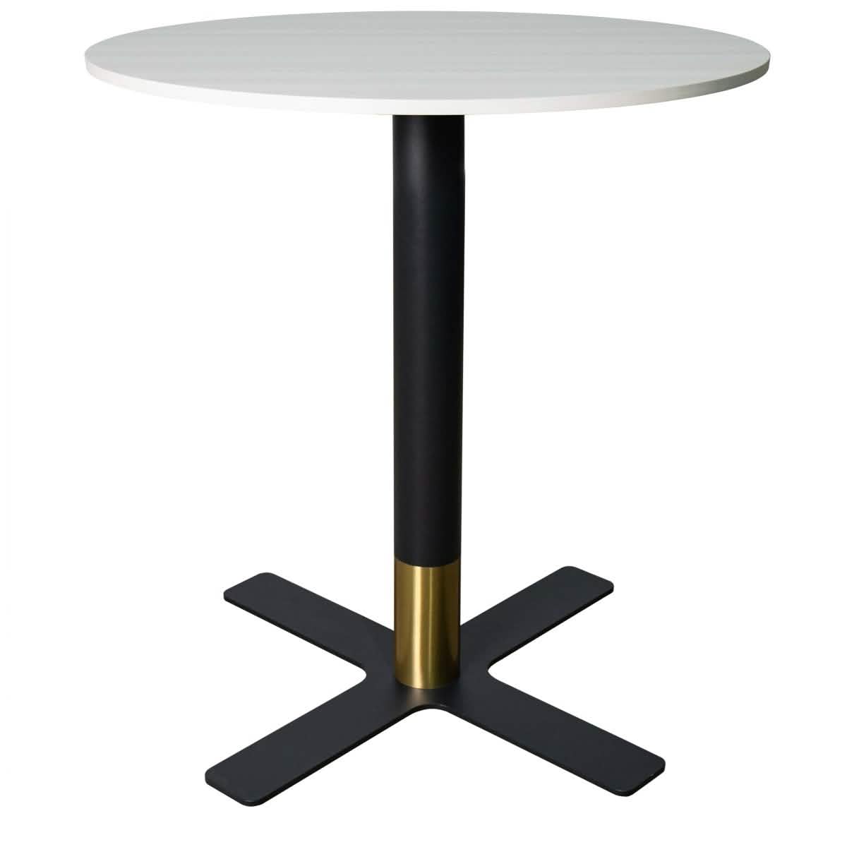 Vail Collection Dining Table Black/Gold X Base With Round MDF Wood/Sintered Stone Top 27 Inches Light Wood Brown Wood Dining Table Leisuremod