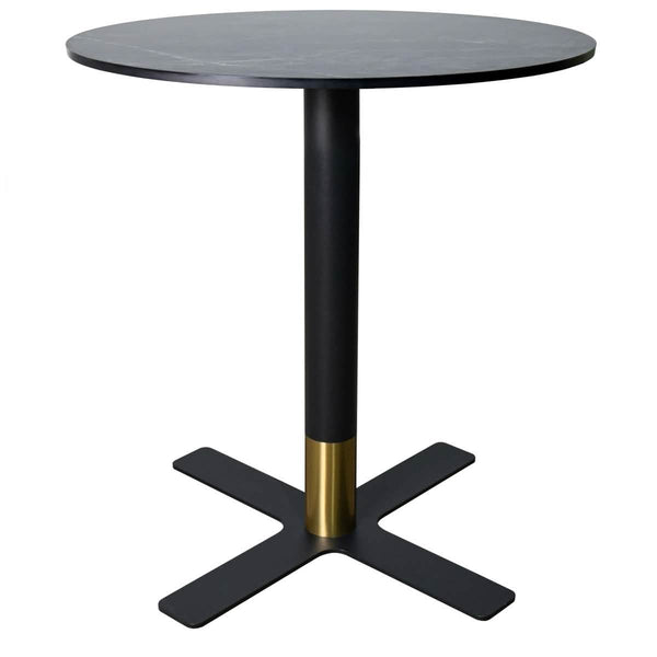 Vail Collection Dining Table Black/Gold X Base With Round MDF Wood/Sintered Stone Top 36 Inches Black Wood Dining Table Leisuremod