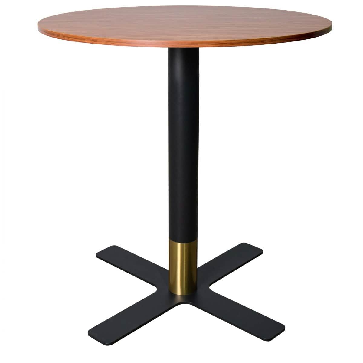 Vail Collection Dining Table Black/Gold X Base With Round MDF Wood/Sintered Stone Top 36 Inches Black Wood Dining Table Leisuremod