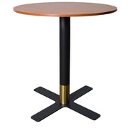 Vail Collection Dining Table Black/Gold X Base With Round MDF Wood/Sintered Stone Top 36 Inches Black Wood Dining Table Leisuremod