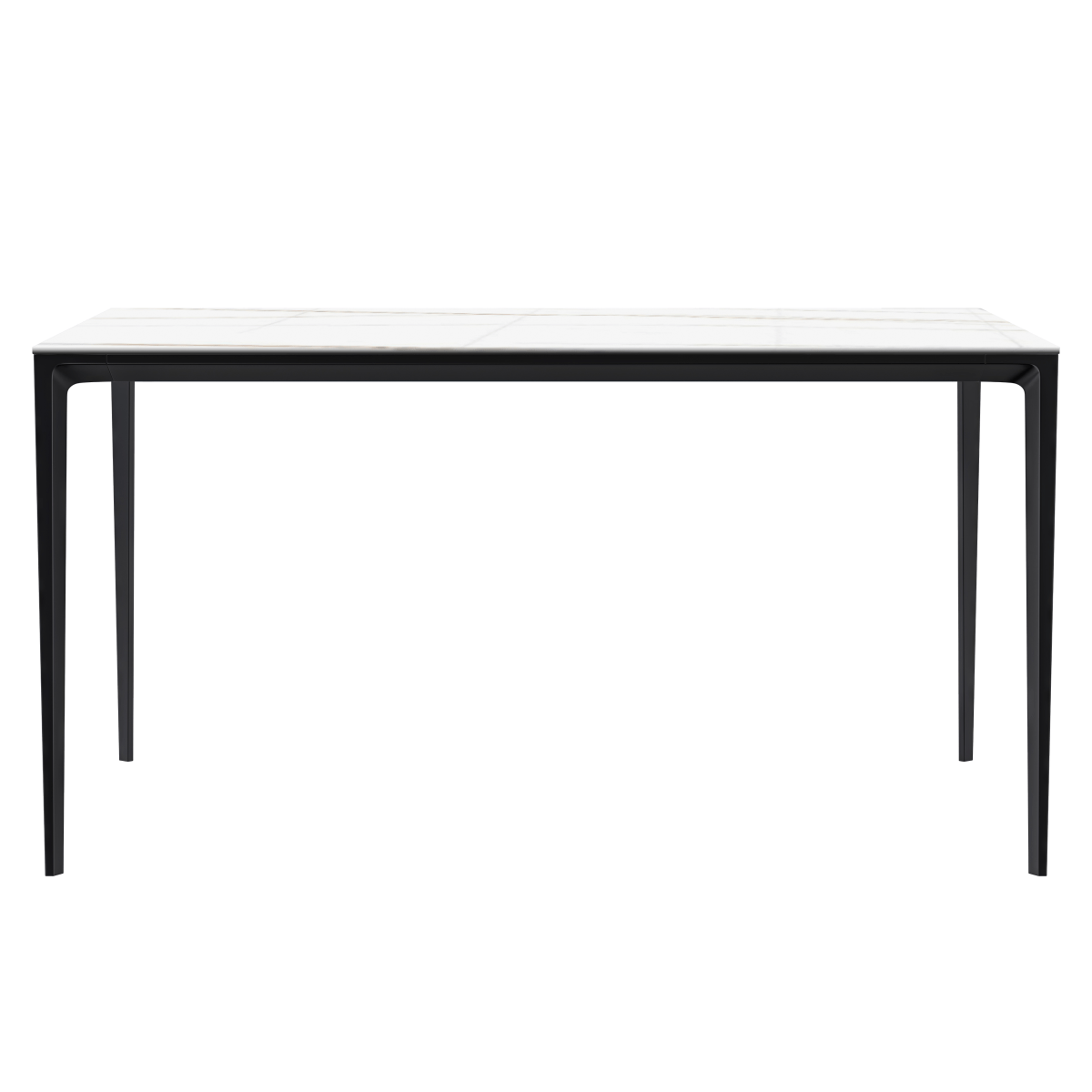 Avo Rectangular Dining Table with Sintered Stone/Glass Tabletop in Black Aluminum Base Stone White and Gold Dining Table Leisuremod