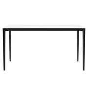 Avo Rectangular Dining Table with Sintered Stone/Glass Tabletop in Black Aluminum Base Stone White and Gold Dining Table Leisuremod